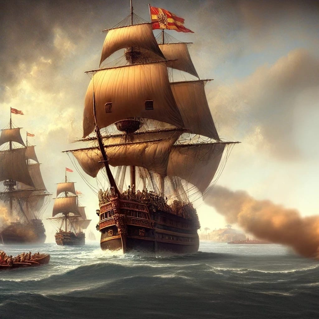 e embarcó solo en el bergantín Galveztown, y, situado en el alcázar, de pie, mandó que se enarbolase la insignia de su grado y que se disparasen los quince cañonazos del saludo reglamentario para que el ejército, la escuadra y la guarnición del fuerte enemigo no pudiesen dudar de quién iba embarcado.